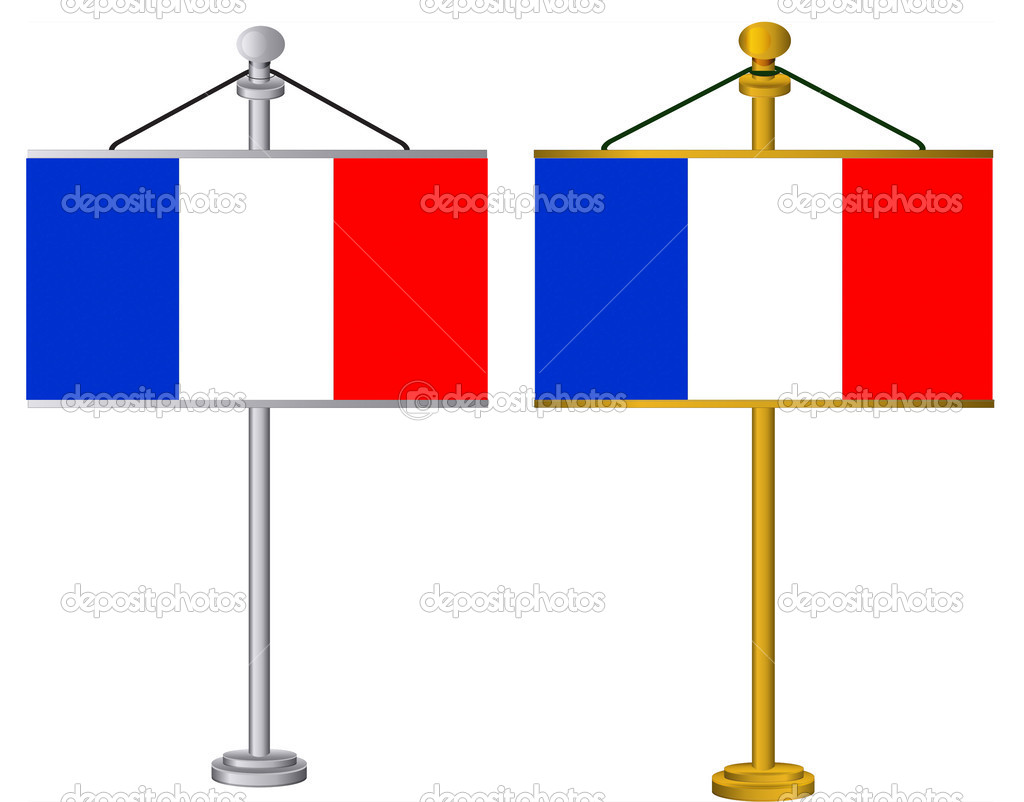 French Flags on silver and gold flag stands illustration