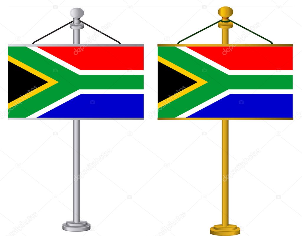 South African Flags on silver and gold flag stands illustration