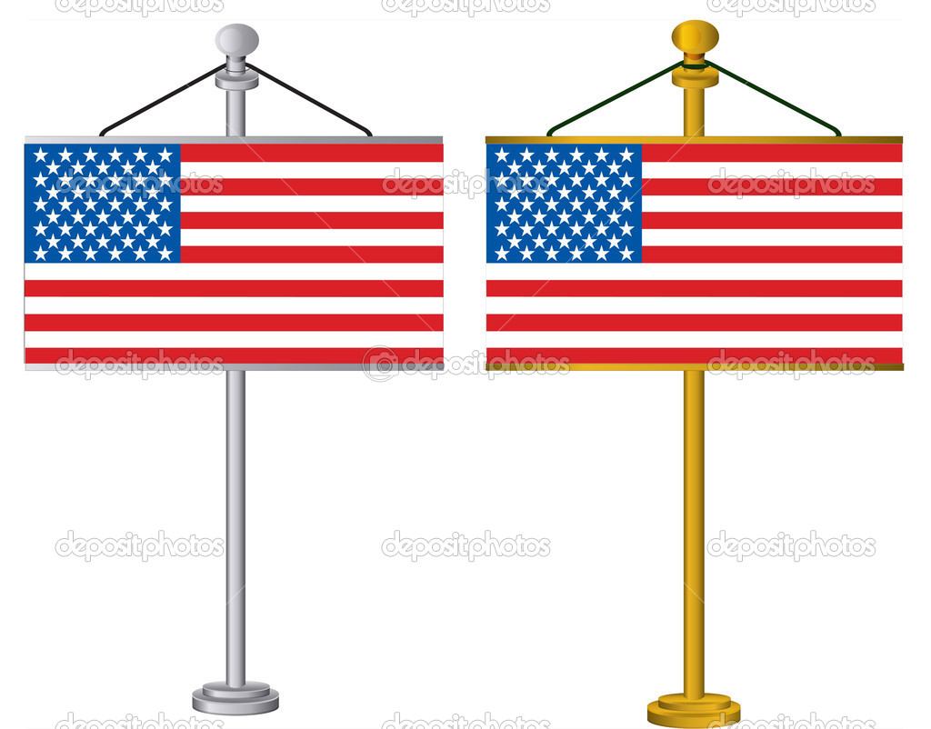 American Flags on silver and gold flag stands illustration