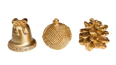 Altın christmas dekoratif objeler izole