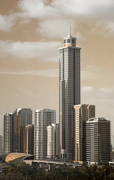 Dubai Skyscrapers Behind Metro Station — Stock Photo, Image