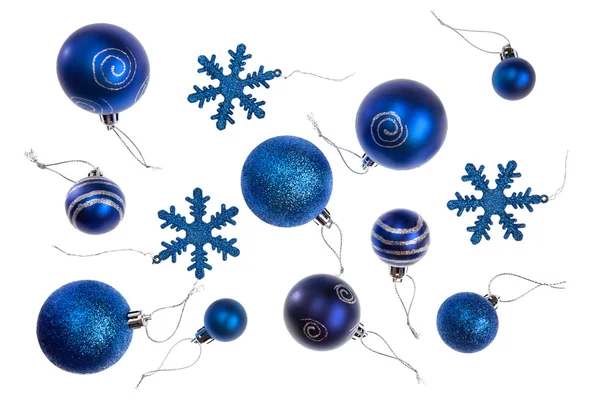 Balle di Natale blu isolate in diverse dimensioni e disegni — Foto Stock