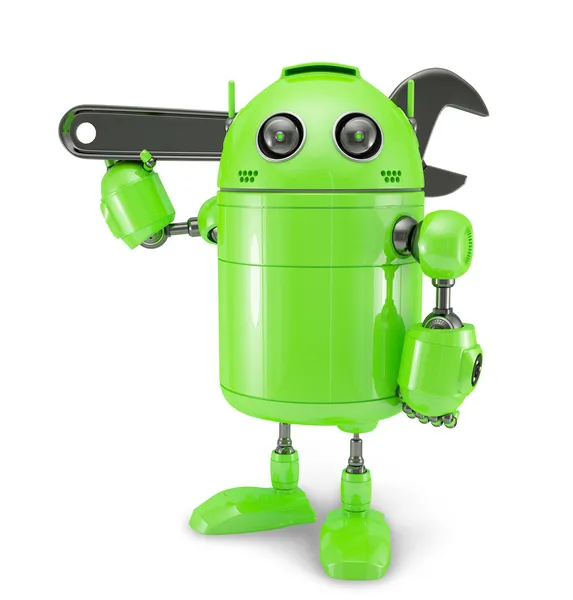 Android con llave inglesa. Concepto de reparación —  Fotos de Stock