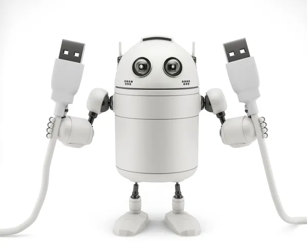 Roboter hält ein USB-Kabel in der Hand — Stockfoto