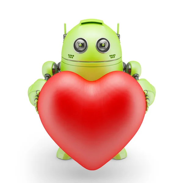 Милый робот с большим красным сердцем — стоковое фото