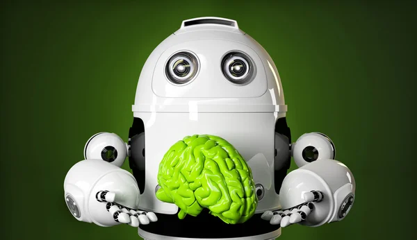 Android holding a large green brain — Stock Photo, Image