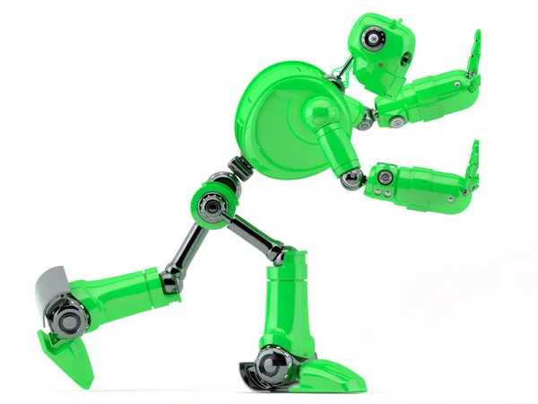 Yeşil robot görünmez bir nesne itme — Stok fotoğraf