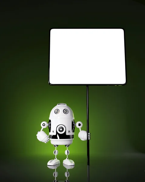 Android robot with blank board — Stock Photo, Image