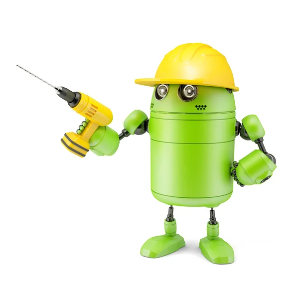 Androide Roboter mit Bohrer. Technologiekonzept — Stockfoto