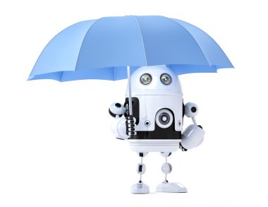 Android robot şemsiye ile. güvenlik kavramı