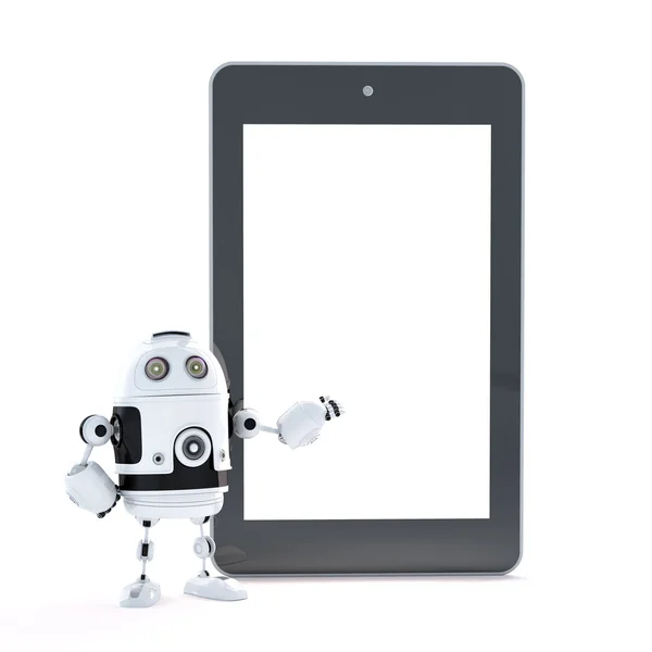 Robot with touch screen tablet pc with blanc screen — Stock Photo, Image