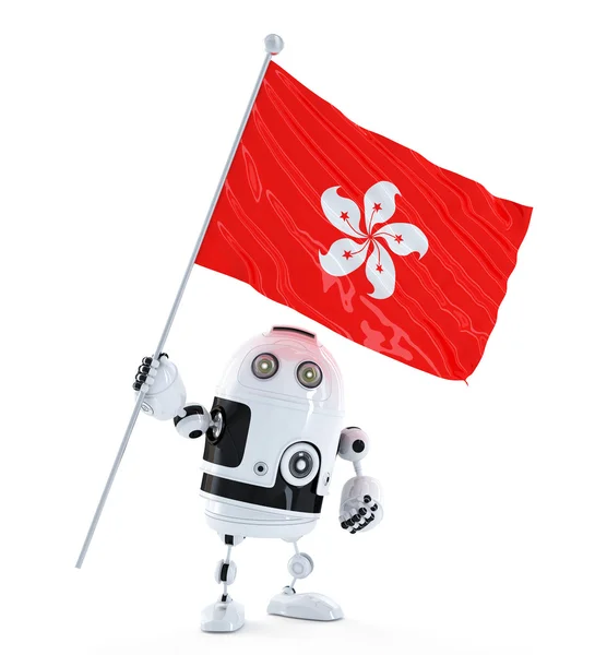 Hong kong bayrağı ile Android robot ayakta. — Stok fotoğraf