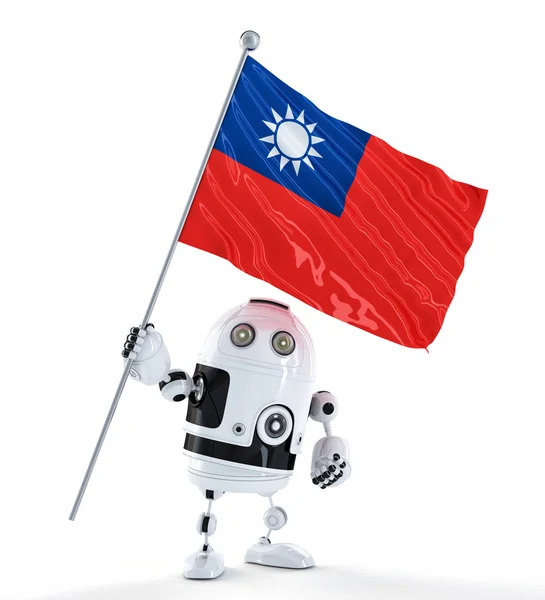Tayvan bayrağı ile Android robot ayakta. beyaz bitti izole — Stok fotoğraf