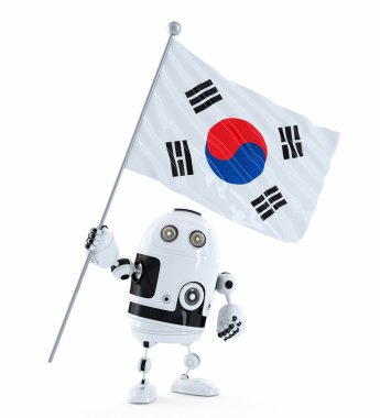 Güney Kore bayrağı ile Android robot ayakta