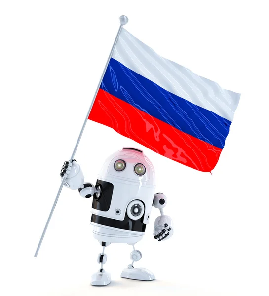 Android robota stojící s vlajka Ruska. — Stock fotografie