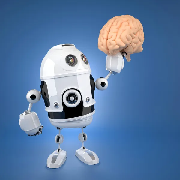 Robot Android sosteniendo cerebro — Foto de Stock