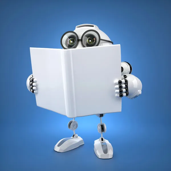 Android robot reading book — Stock Photo, Image