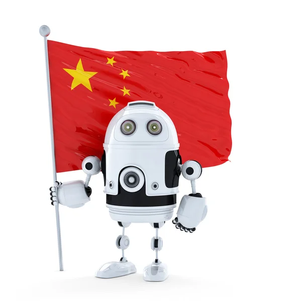 Android Robot standing with the flag of China — стоковое фото