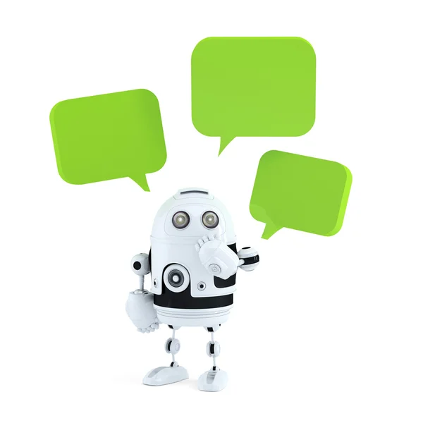 Robot Android con burbujas de chat . — Foto de Stock