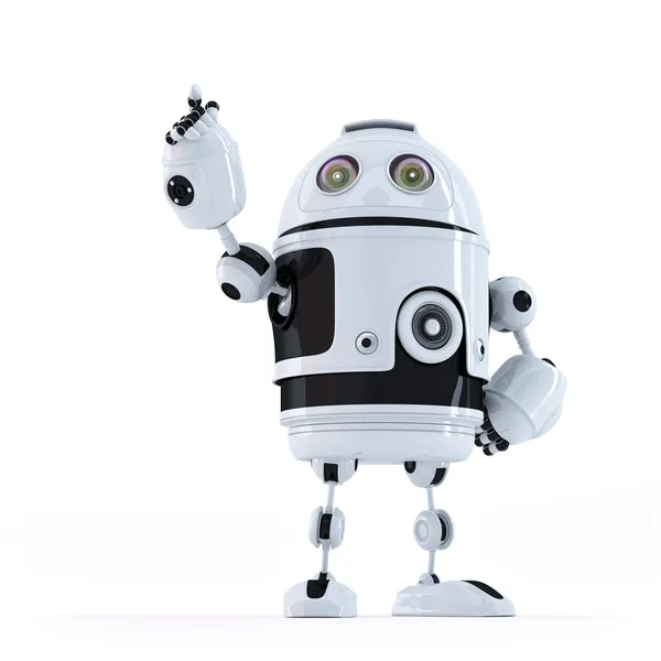 Android robot pointing at invisible object — Stock Photo, Image