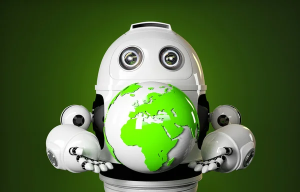 Robot holds earth globe. — Stock Photo, Image