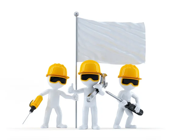 Groupe de travailleurs de la construction avec drapeau — Photo