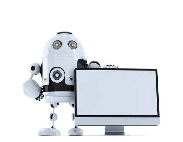 Robot con monitor per computer. Concetto tecnologico — Foto Stock