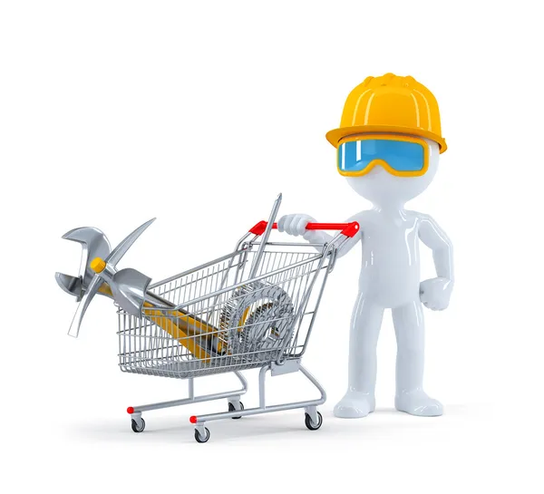 Worker, builder with cart full of construction tools — Stock Photo, Image