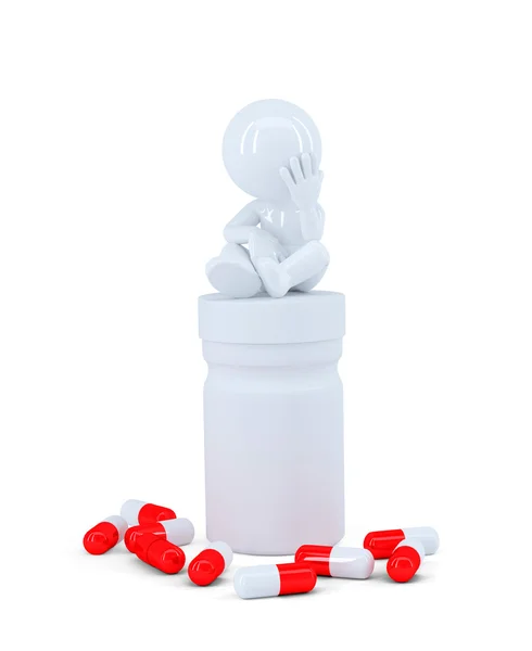 Depressed man sitting on top of the pill box — Stock Photo, Image