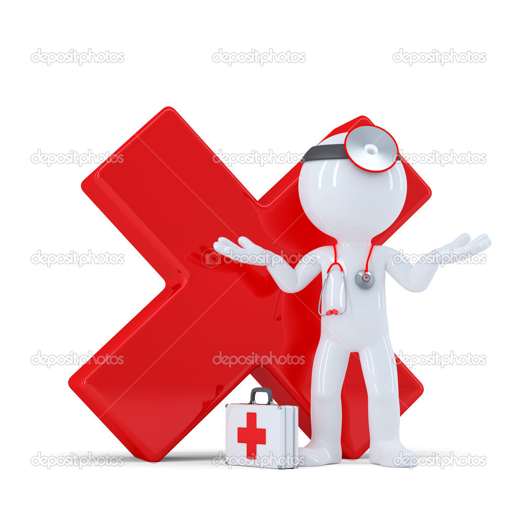 Doctor with red glossy cross mark