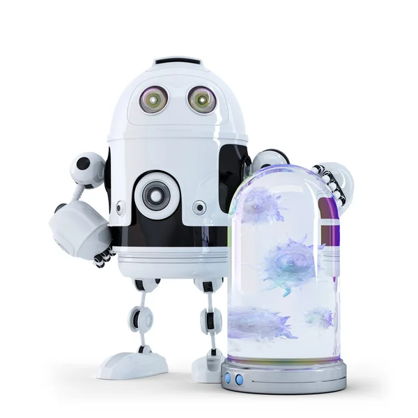 Roboter und Viren im Container gefangen — Stockbild Roboter und Viren — Stockfoto