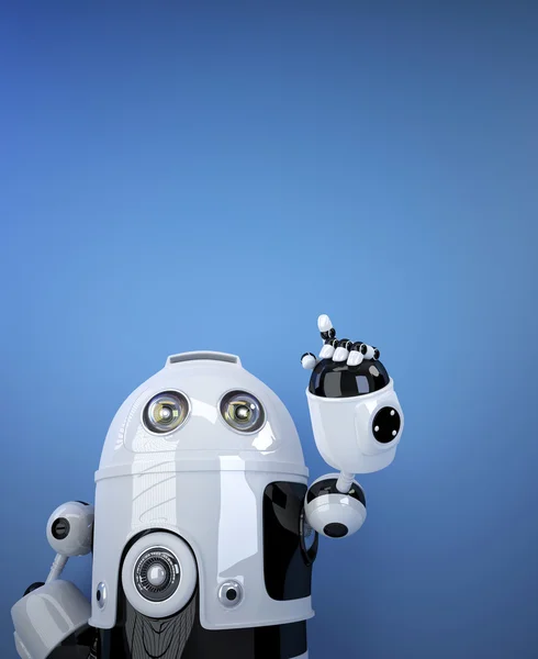 Görünmez bir nesnede işaret eden robot — Stok fotoğraf