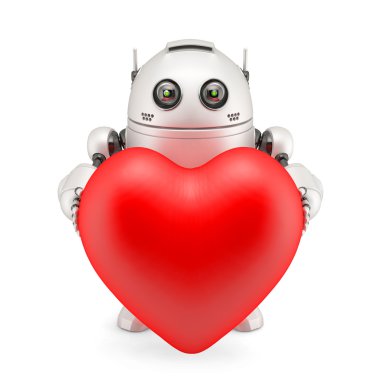 kırmızı bir kalp tutan robot