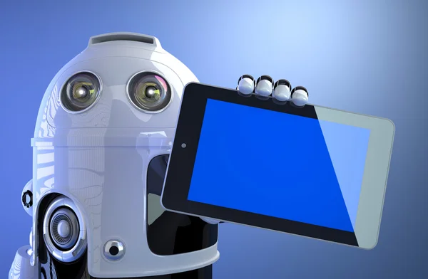 Robotu boş dijital tablet bilgisayar holding — Stok fotoğraf