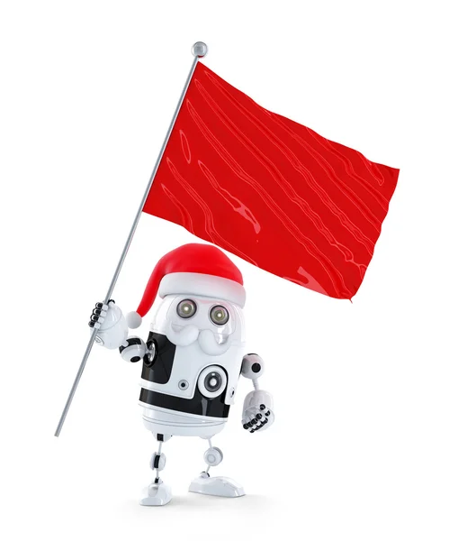 Robot Santa with red flag — Stock Photo, Image