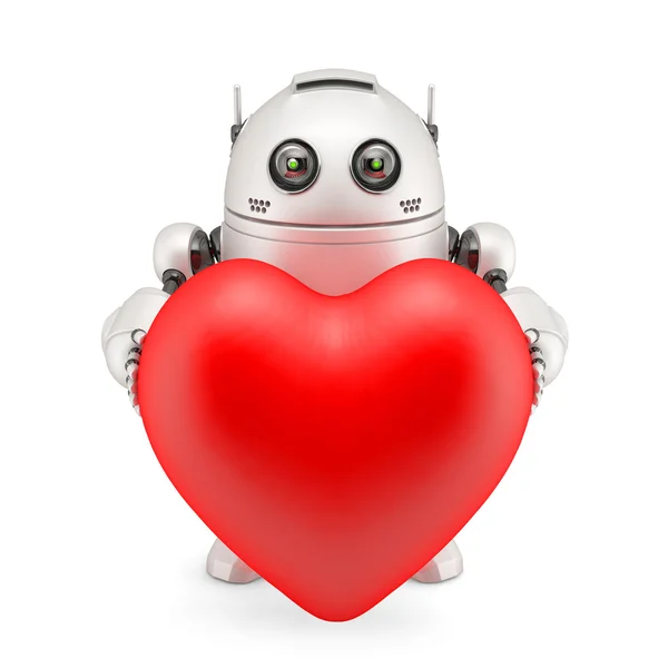 Robot drží červené srdce — Stock fotografie
