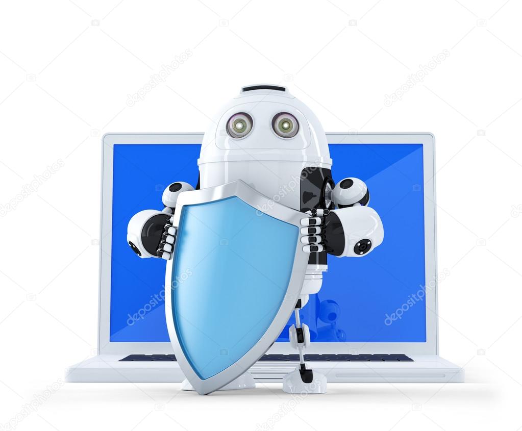 Robot with shielad and laptop