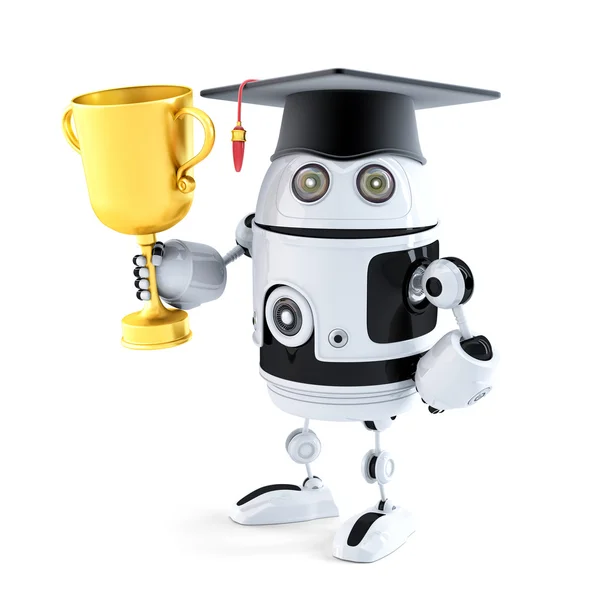 Robot étudiant tenant un trophée — Photo