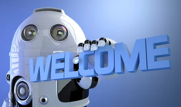 Robot holding WELCOME sign — Stock Photo, Image