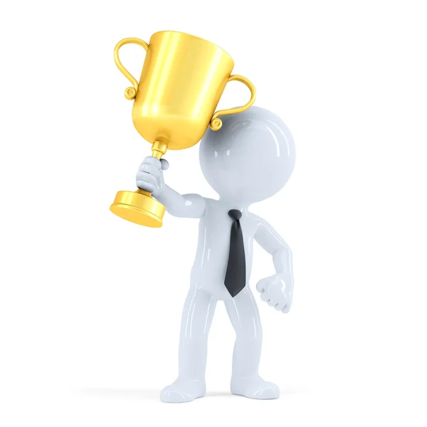Business man raising his trophy — Stock Photo, Image