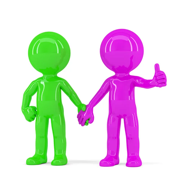 A pair of holding hands colorful people — Stock Photo, Image