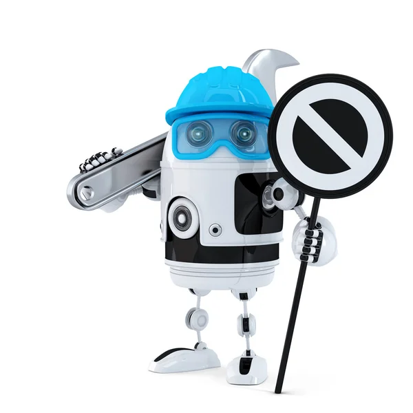 Robot construction worker with wrench and stop sign — Stock Photo, Image