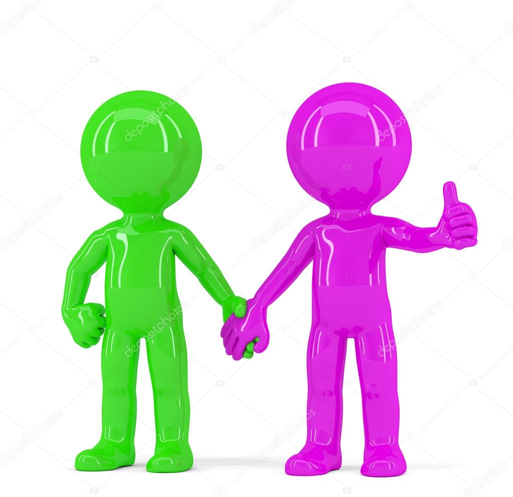 A pair of holding hands colorful people