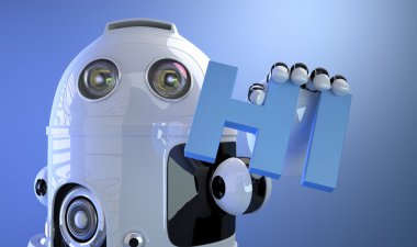 Merhaba işaret tutan robot. teknoloji kavramı.