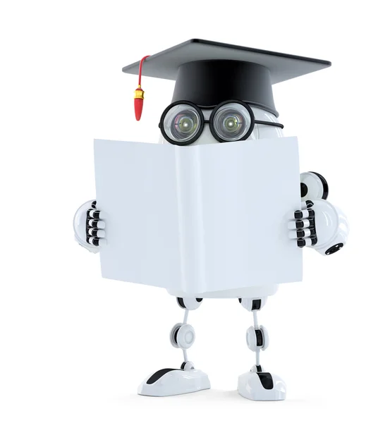 3D Student Roboter mit leerem Buch — Stockfoto