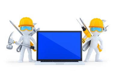 dizüstü bilgisayar ile sanayi işçisi