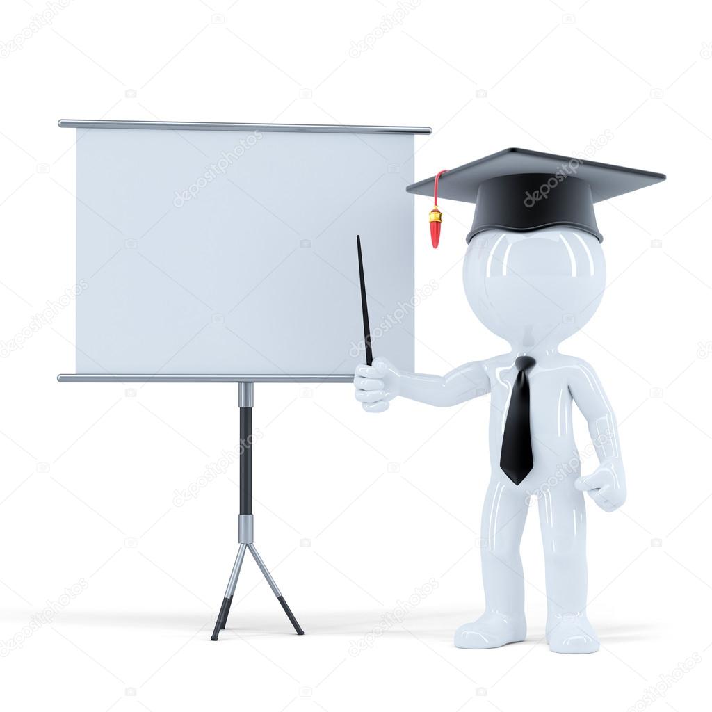 Student presenting in front of a blank board.