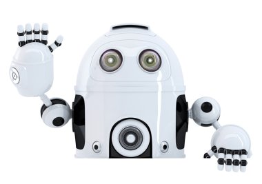 Merhaba sallayarak ve boş afiş tutarak robot.