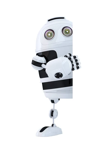 Robot standing behind blank banner. — Stock Photo, Image