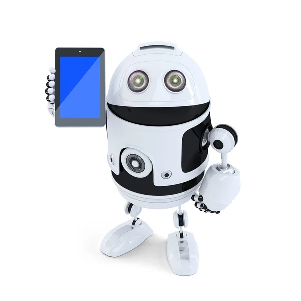 Robot holding mobile phone. — Stock Photo, Image